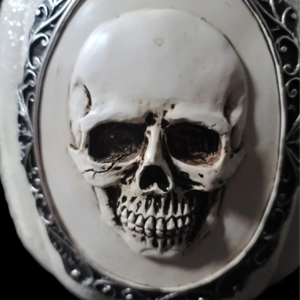 Sparkly White Pumpkin Gothic Framed 3D Skeleton Skull Head Halloween Day Of Dead
